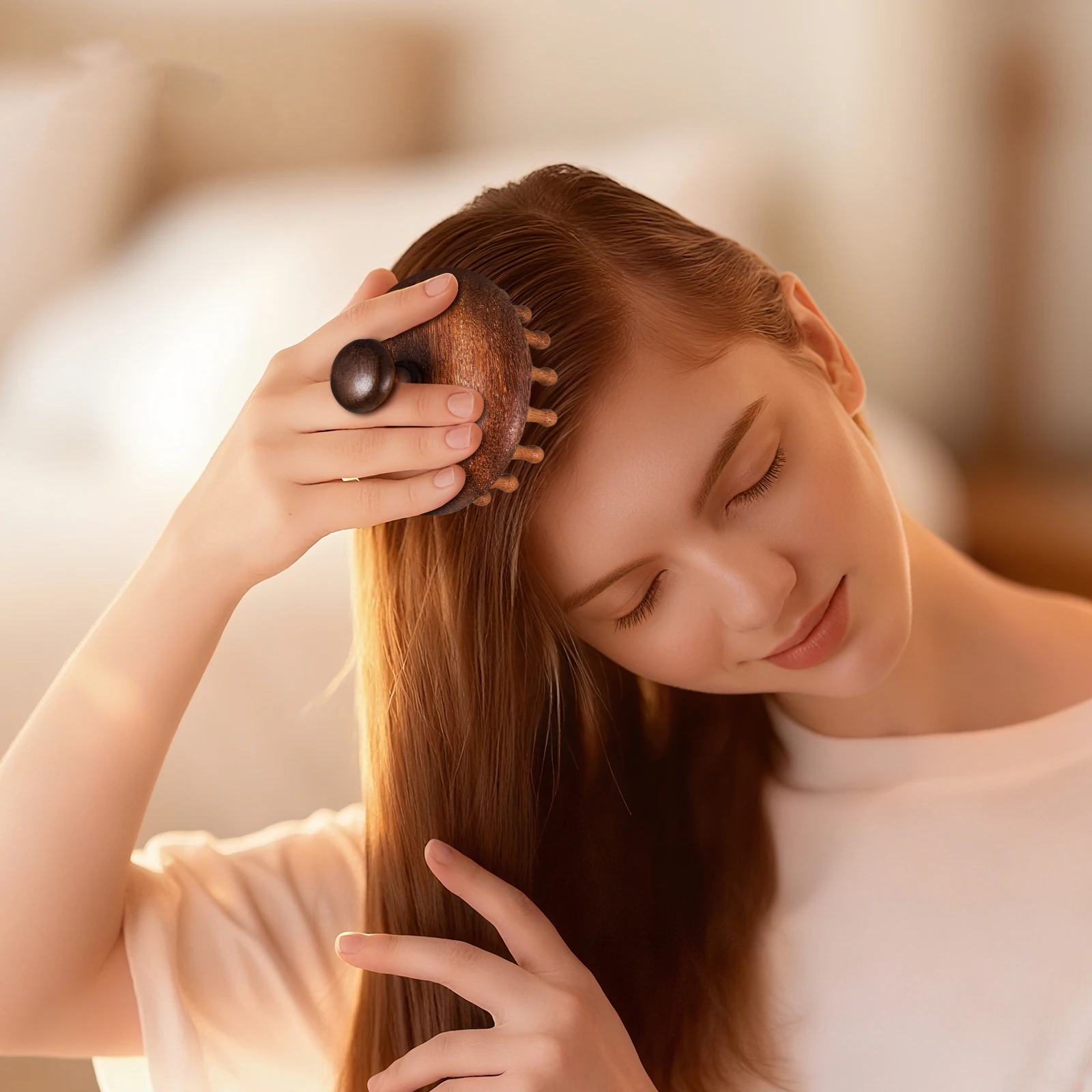 

Round Tip Wooden Scalp Comb Massager for Gentle Detangling Wide Tooth Brush for Curly Hair Shine Improvement