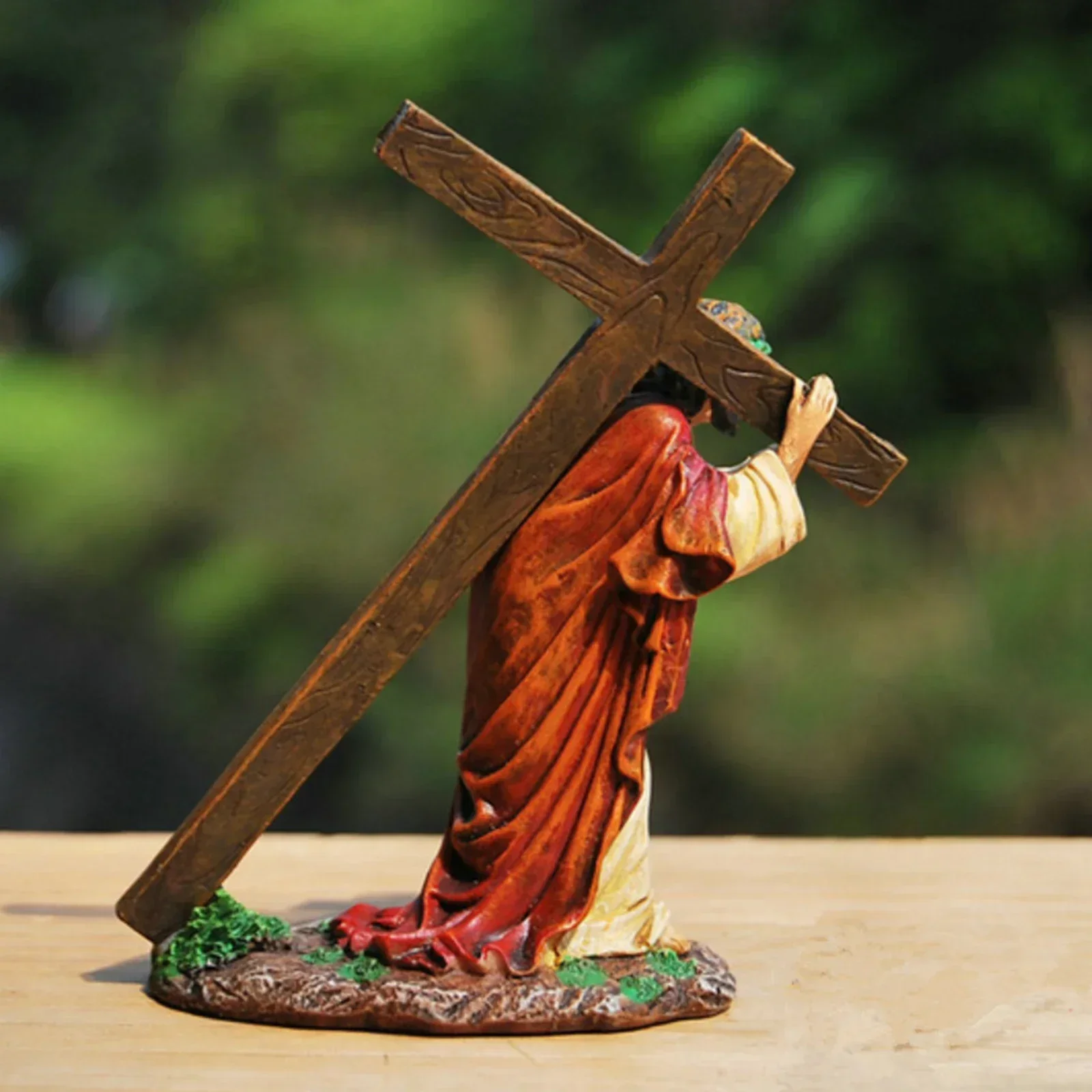 Resin Statue Jesus Carrying Cross Crucifix Figurine Figure Decor Collection