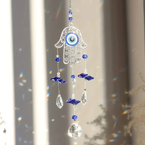 Evil Eye Moon Tree of Life 크리스탈 선캐처 펜던트, 가정용 실내 DIY 윈드 차임, 창문 장식 펜던트, 1PC 