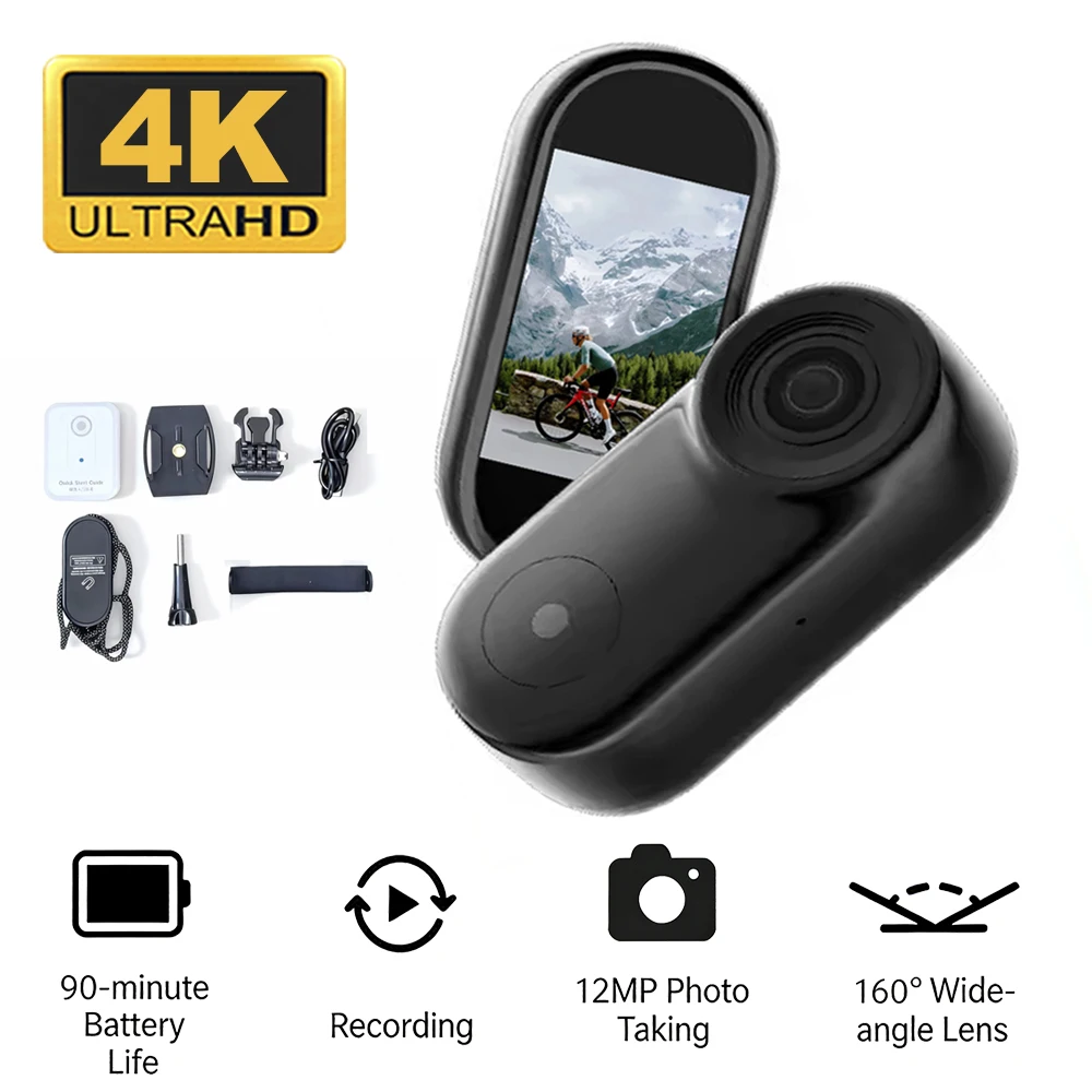 Caméra d'action magnétique 4K UHD avec support fixe, mini enregistreur vidéo DV portable, adaptée aux casques
