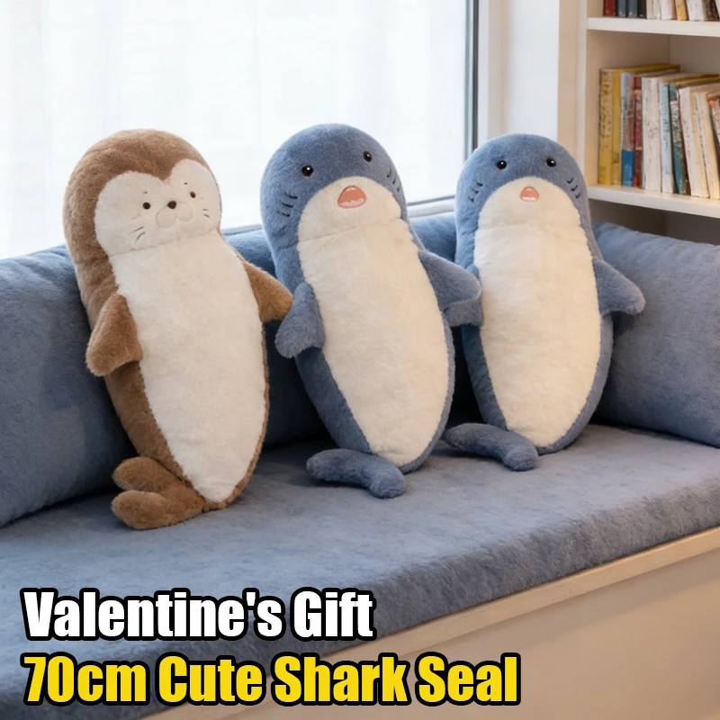 

70cm Funny Joy Cute Shark Seal Plush Toy Valentine's Gift for Girlfriend Soft Stuffed Animal Pillow for Birthday Cushion Doll