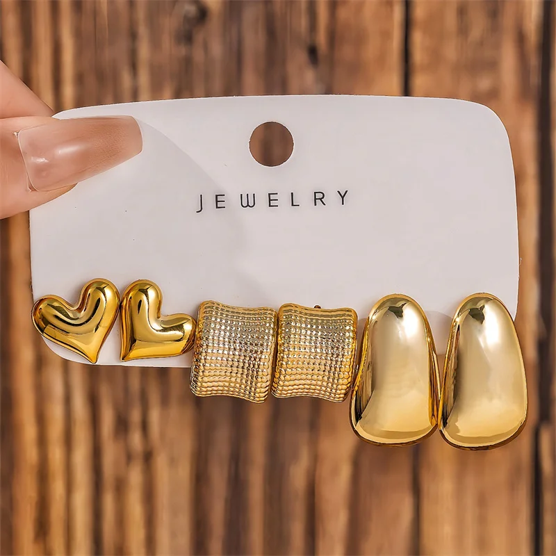 

Vintage Elegant Big Metal Circle Hoop Earrings Set for Women Gold Color Geometric Twisted C Shape Heart Earring Party Jewelry