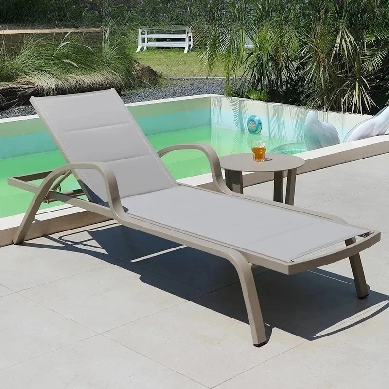 Modern Outdoor Lounger Sofa for Beach and Poolside - Waterproof Garden Bed with Sun Protection in Stylish Courtyard Design