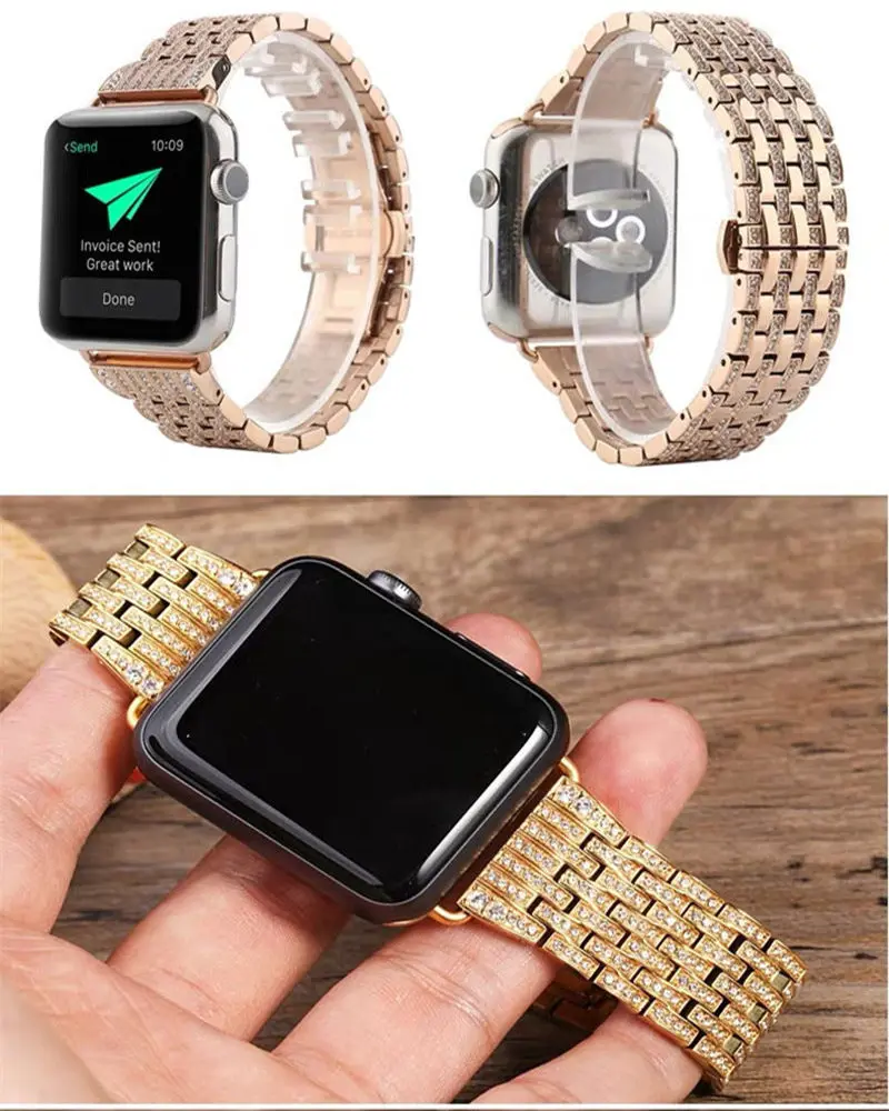 Correa de muñeca de diamante ostentoso de Lujo + funda de parachoques para Apple Watch Ultra 2 Series 9 8 7 6 5 4 SE 40mm 41mm 45mm 49mm