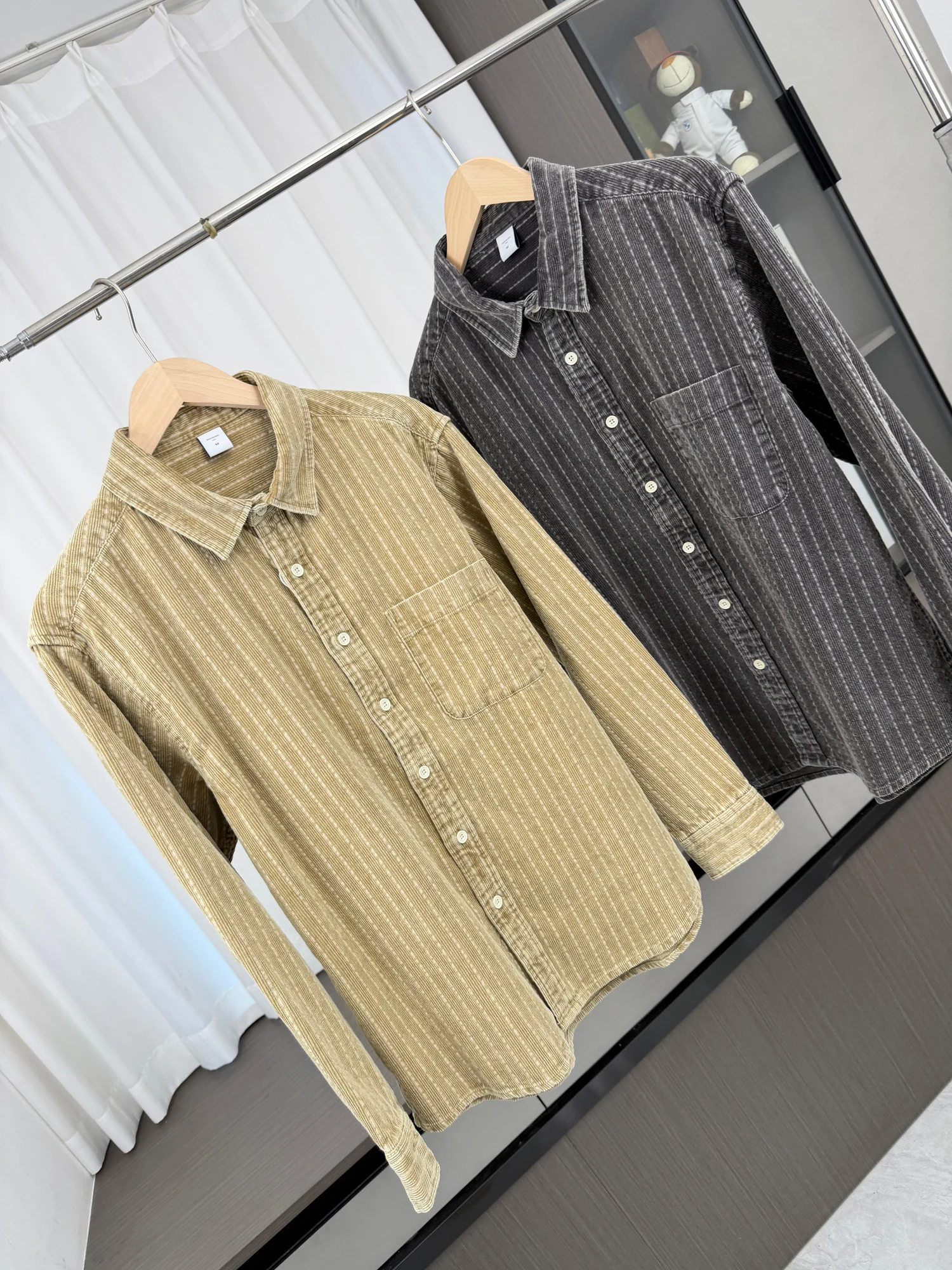 American Style Khaki Retro Corduroy Long Sleeve Casual Striped Shirt Men's Autumn Loose Fit Fashion Urban Youth Daily Wear