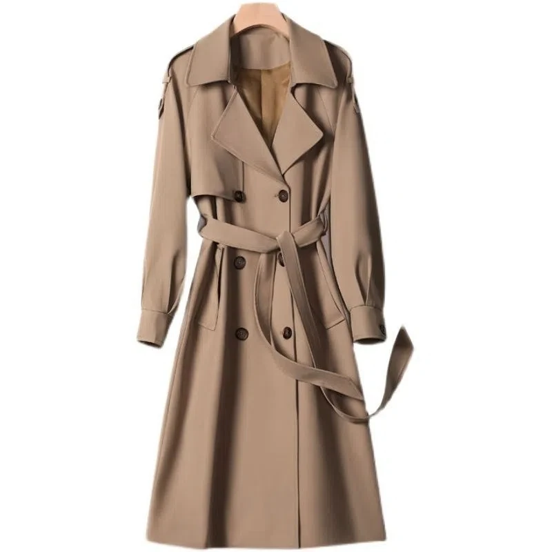 Double Breasted Windbreaker Women's Mid-Long 2025 New Popular Autumn High-End Temperament Overknee Coat Femme Trench Coat Belt
