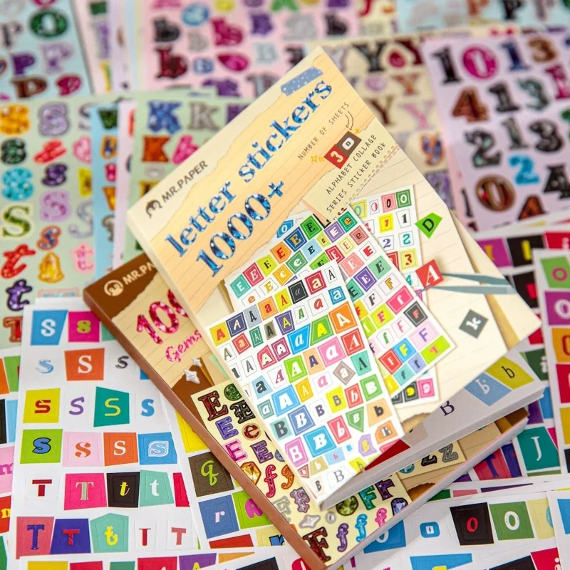 

30 Sheets/Pack Letter Collage Sticker Book, Classic Element Letter Theme Mini Sticker Book, Journal Decor Stickers