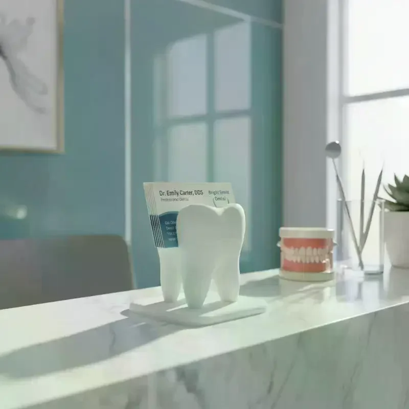 Cute Teeth Design Business Card Holder Anti-Scratch Storage Box for Dentist Clinic Reception Desk Display