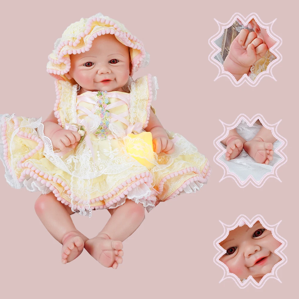 Baby Mädchen gewichtete 16,93" lebensechte Ganzkörper-Silikon-Reborn-Puppen, weiche handgefertigte Neugeborenenpuppen als Sammlergeschenk – Detail 2