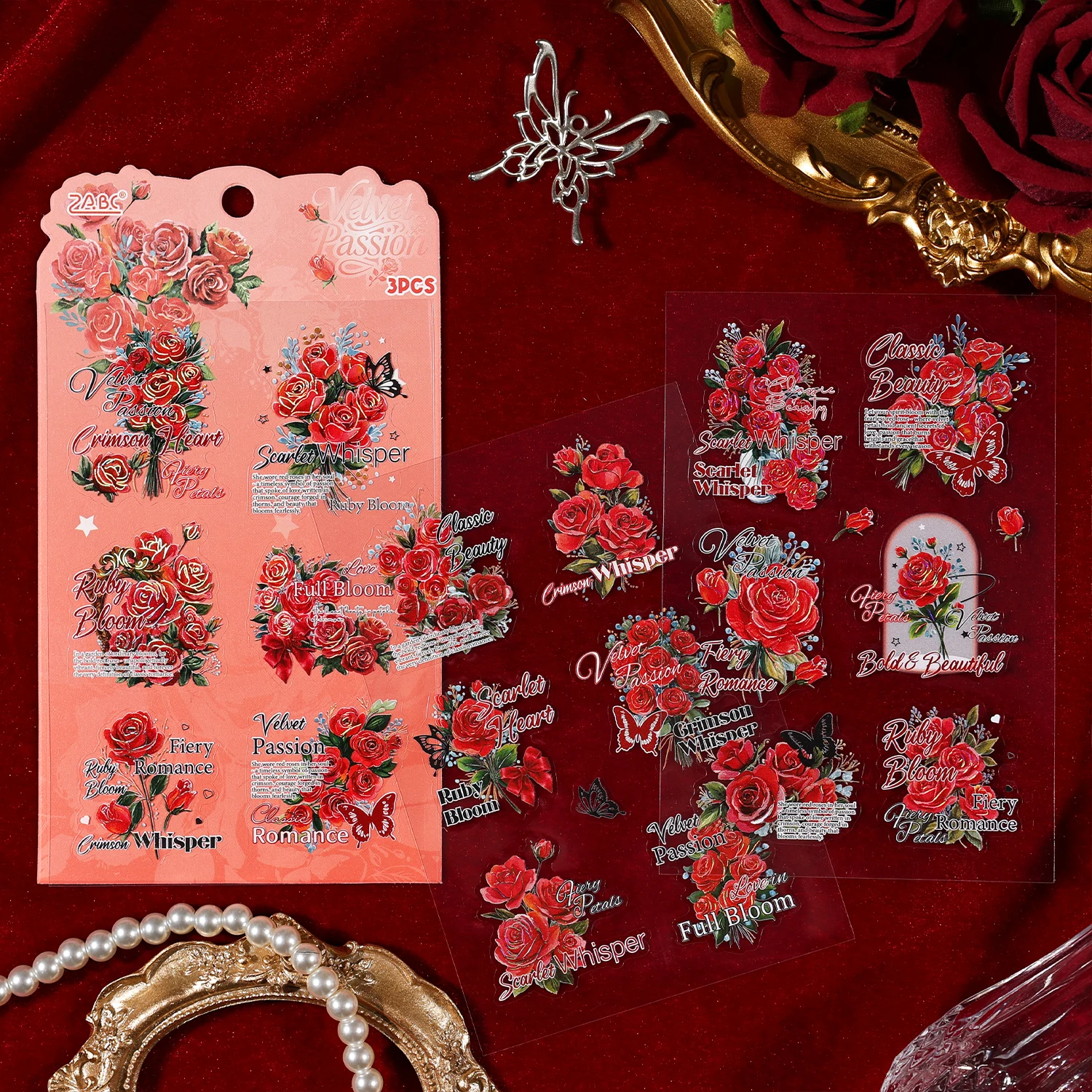 3sheets Rose Secret Series Kawaii Ins Rose PET Die cut Stickers DIY Diary Scrapbook Aesthetic Stationery Stickers