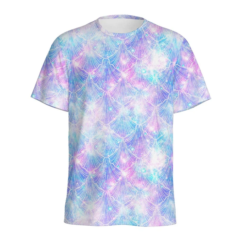 Colorful Fish Scales Pattern T-shirt For Men Summer Round Neck Short Sleeve 3d Printed Graphic Tees Women Streetwear T Shirts
