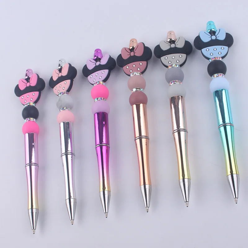 

Cartoon Animal Mouse Shape Ballpoint Pen Silicone Beaded Writing Pen DIY Multifunctional Plastic School Products Office Supplies