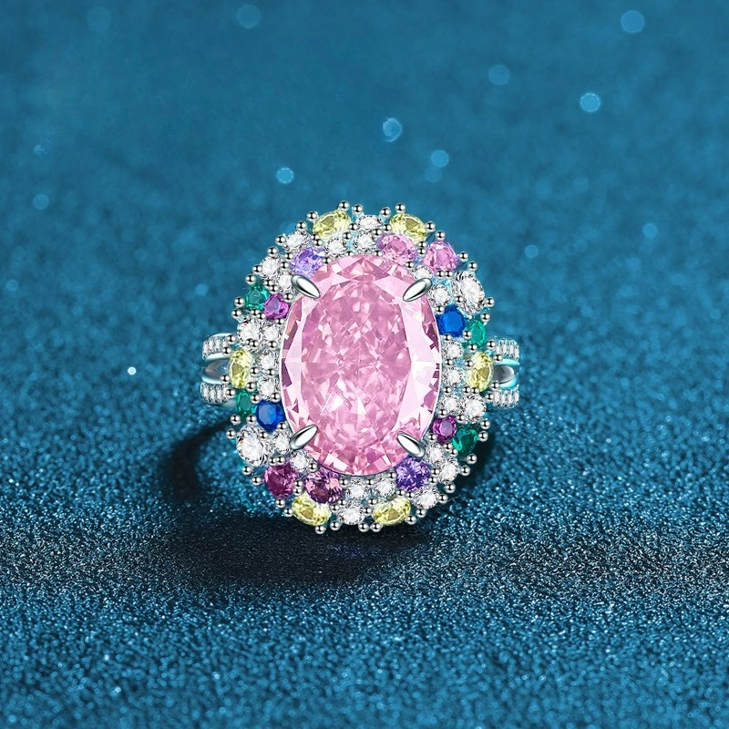 

Hairui Candy Series PT950 Платиновый искусственный драгоценный камень Papalacha Розовое открытое кольцо в форме яйца Женское легкое роскошное кольцо