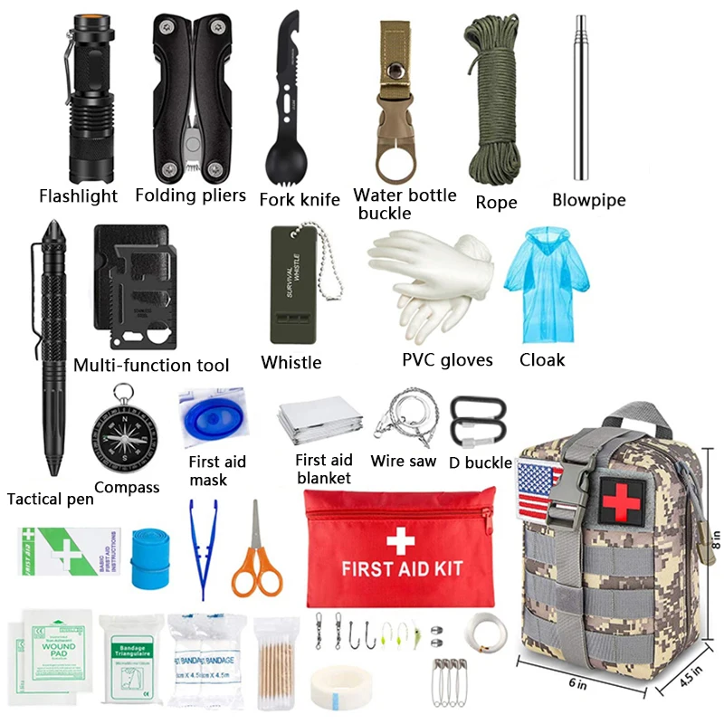 Kit de primeros auxilios de supervivencia, conjunto completo militar Molle, equipo de emergencia para exteriores, bolsa para Trauma, Camping, senderismo, aventuras IFAK