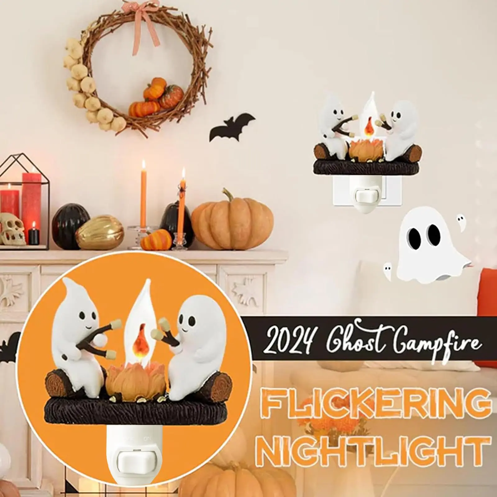 2024 Ghost Campfire Flickering LED Night Light Creative Halloween Decorations Cute Ghost Glowing Lights Toys Dress Up Props