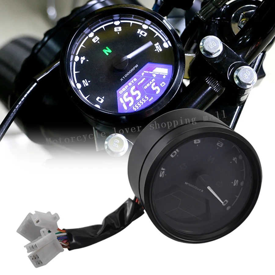 

Universal Motorcycle LCD Speedometer Odometer Tachometer Moto 12000RMP Digital Tachometer 2-4 Cylinders Fuel Meter Digital Dash