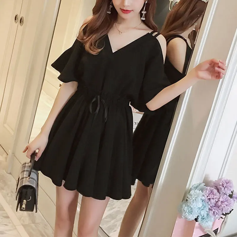 Women's Sexy V-Neck Camis Dress, Summer Fashion, Monochromatic, Casual, Temperament, A-line Skirt, Elegant Clothes, Trend