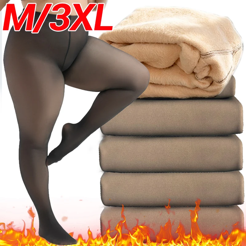 M/3XL Thermal Warm Woman Stockings Fleece Tights Winter Sexy Pantyhose Translucent Slim Thicken Tights Elastic Velvet Pantyhose