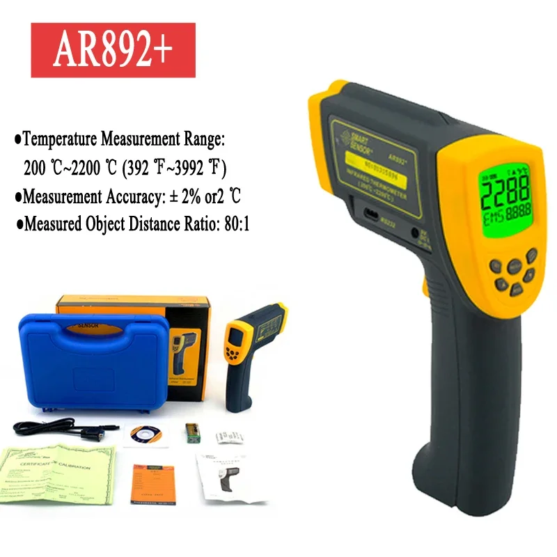 AR892+ Infrared Thermometer Professional Industrial Digital Non Contact Pyrometer Gauge SMART SENSOR