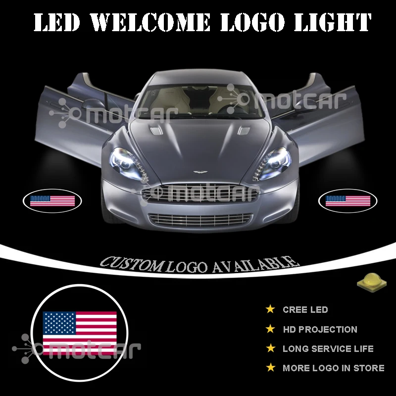 Car Door Step Courtesy Welcome Light Projector Laser American USA Flag GOBO Logo Light Ghost Shadow Puddle Emblem LED Spotlight