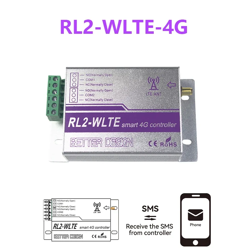 

RL2-WLTE GSM 4G SMS APP Remote Control Smart Relay Switch Timer Controller SMS Home Appliance Automatic Opener Power Off Alarm