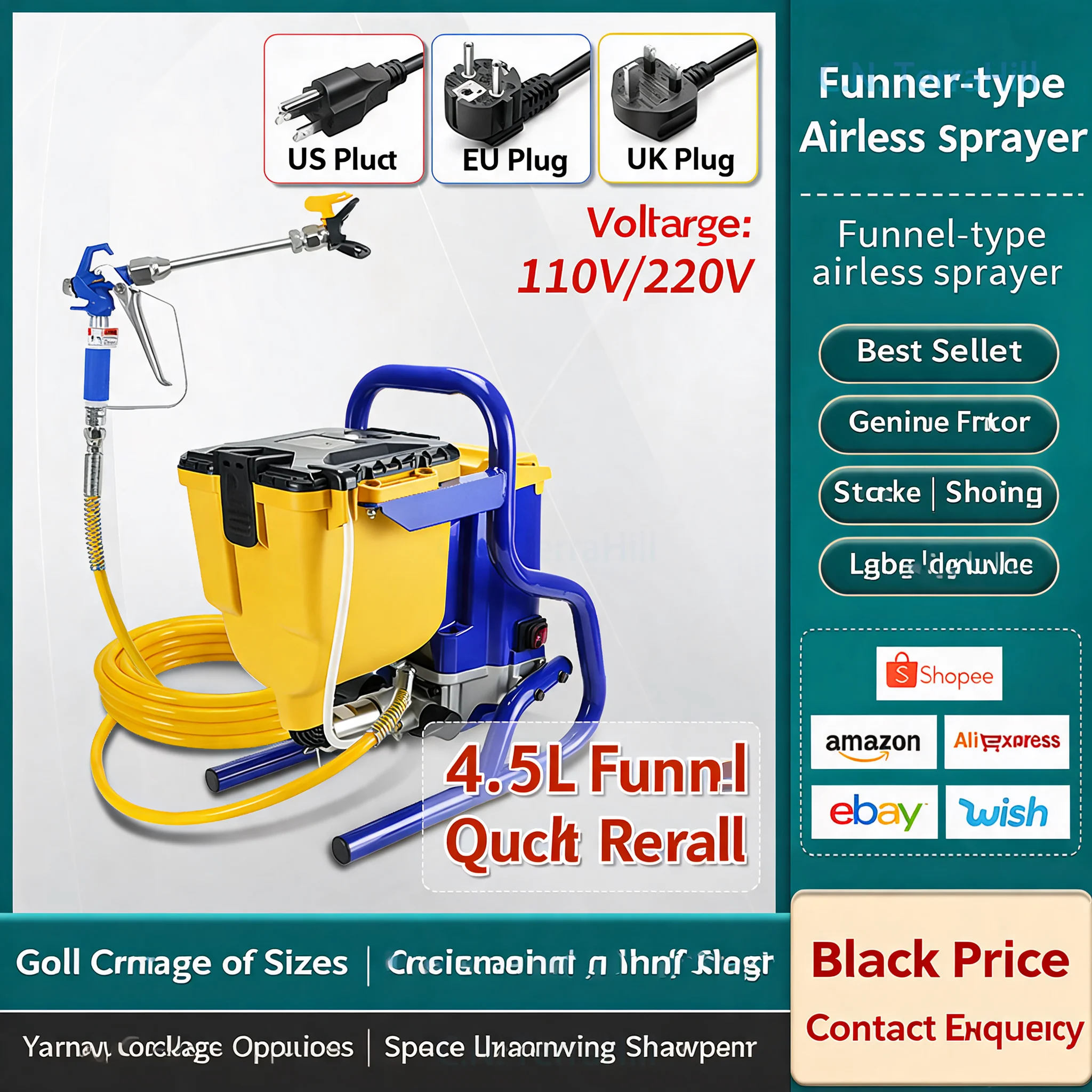 Airless Paint Sprayer 110V/220V for Latex Paint, Portable DIY Painting Machine