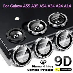 Diamond For Samsung A55 A35 A54 A34 5G A24 A14 4G 9H Tempered Glass Camera Lens Protector Alloy Ring Cover For Galaxy A 54