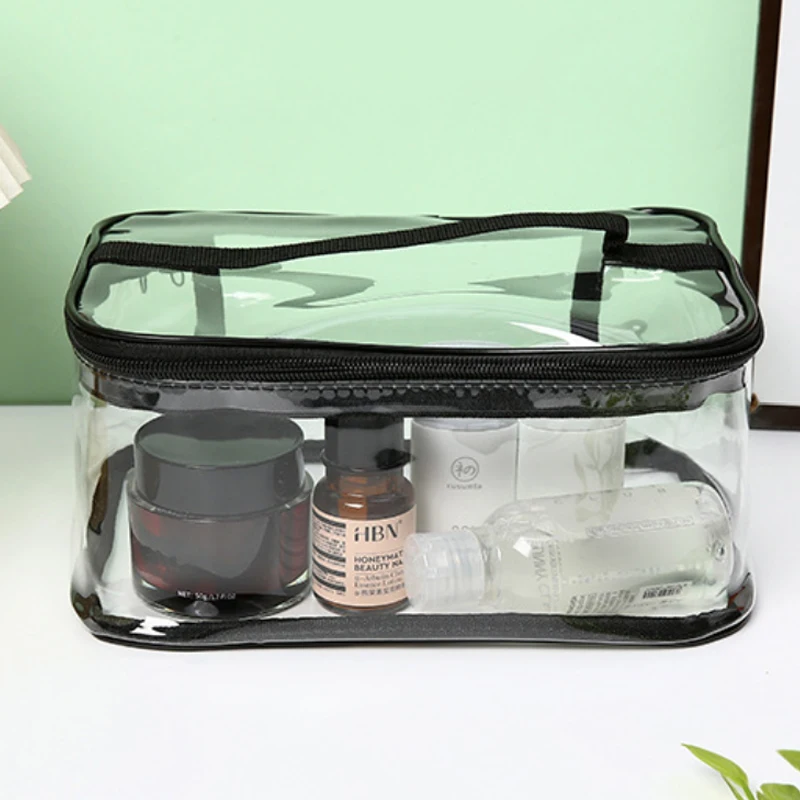 Large Clear Waterproof PVC Zip Bag Travel Toiletry Cosmetic Makeup Org & Building Blocks Toy Storage Box Portable Carry Case
