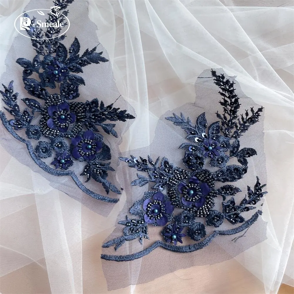 2 Stück/1 Paar 12 Farben Pailletten-Röhrchen-Perlen-Stickerei-Spitzenapplikation Hanfu-Kopfbedeckung DIY-Spitzenpatch mit verspiegelten Spitzenblumen RS4198 – Detail 21