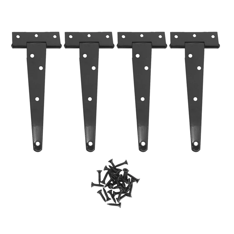 4 PCS 6 Inch Heavy Duty Door Hinges T-Strap Tee Shed Hinge Gate Hinges For Wooden Gates Hinges (Black)