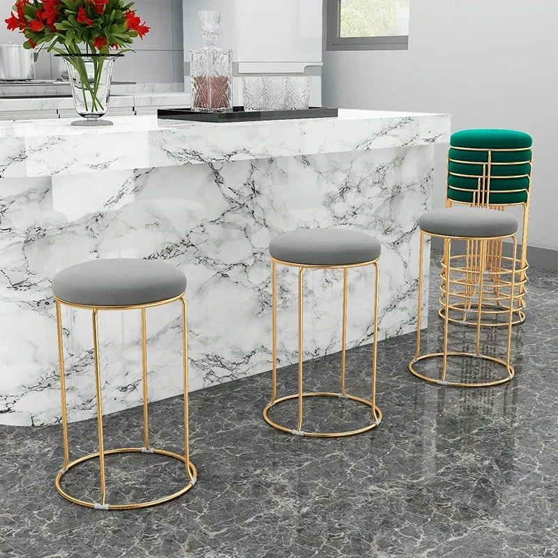 Bar Velvet Chaise Salle Stool Kitchen Salon Gold Nordic Hotel Round Chair Kitchen Outdoor Metal Sillas De Comedor Home Furniture