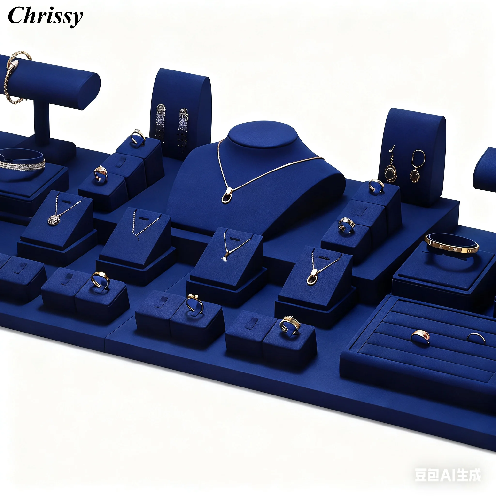 

Luxury Deep Blue Jewelry Display Stand, Elegant Mannequin Neck Holder for Necklace Ring Earring Store Window Display