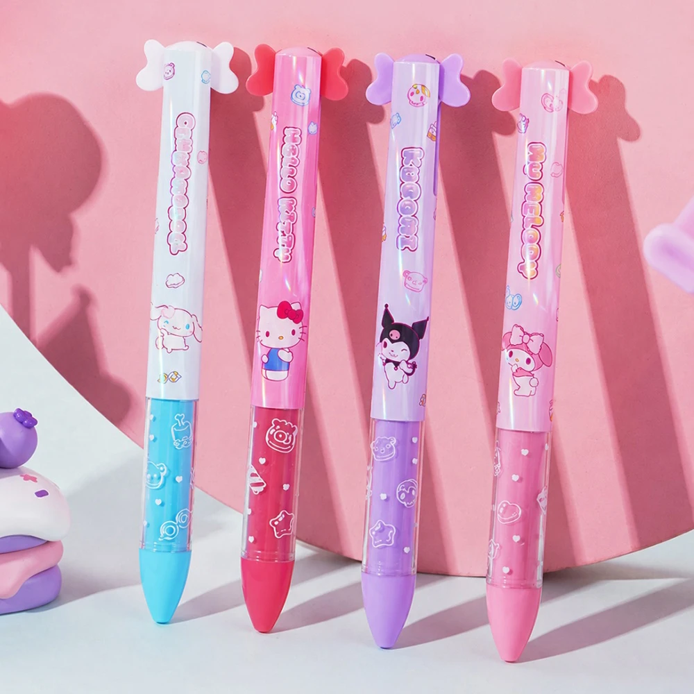 Genuine Sanrio Hello Kitty Kuromi Dual Ink Pen Red Black 0.7mm Cute Ear Button Press Pen for Notes Planner Writing Office Box