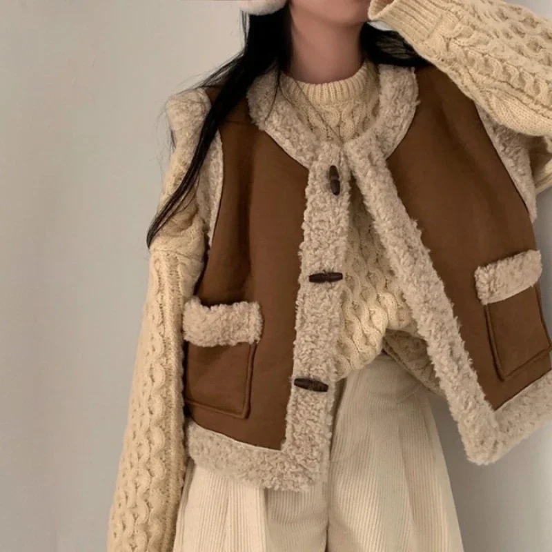 Gilet Nuova Primavera Autunno Donna Gilet con bottoni Capelli di agnello Inverno Termico Caldo Gilet in pile spesso Giacca senza maniche Cappotti da donna