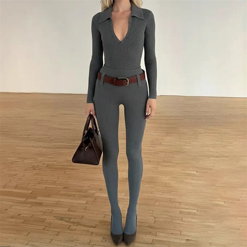 

Women's bodysuit 2025 Winter new elastic knitted slim fit lapel short sleeved top Casual versatile women's tight corset pullover