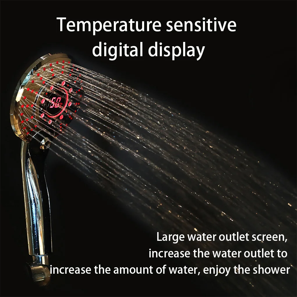 CANBOUN LED Digital Shower Head Handheld Spa Shower Head Temperature Control Bathroom High Pressure Water Saving Shower Head