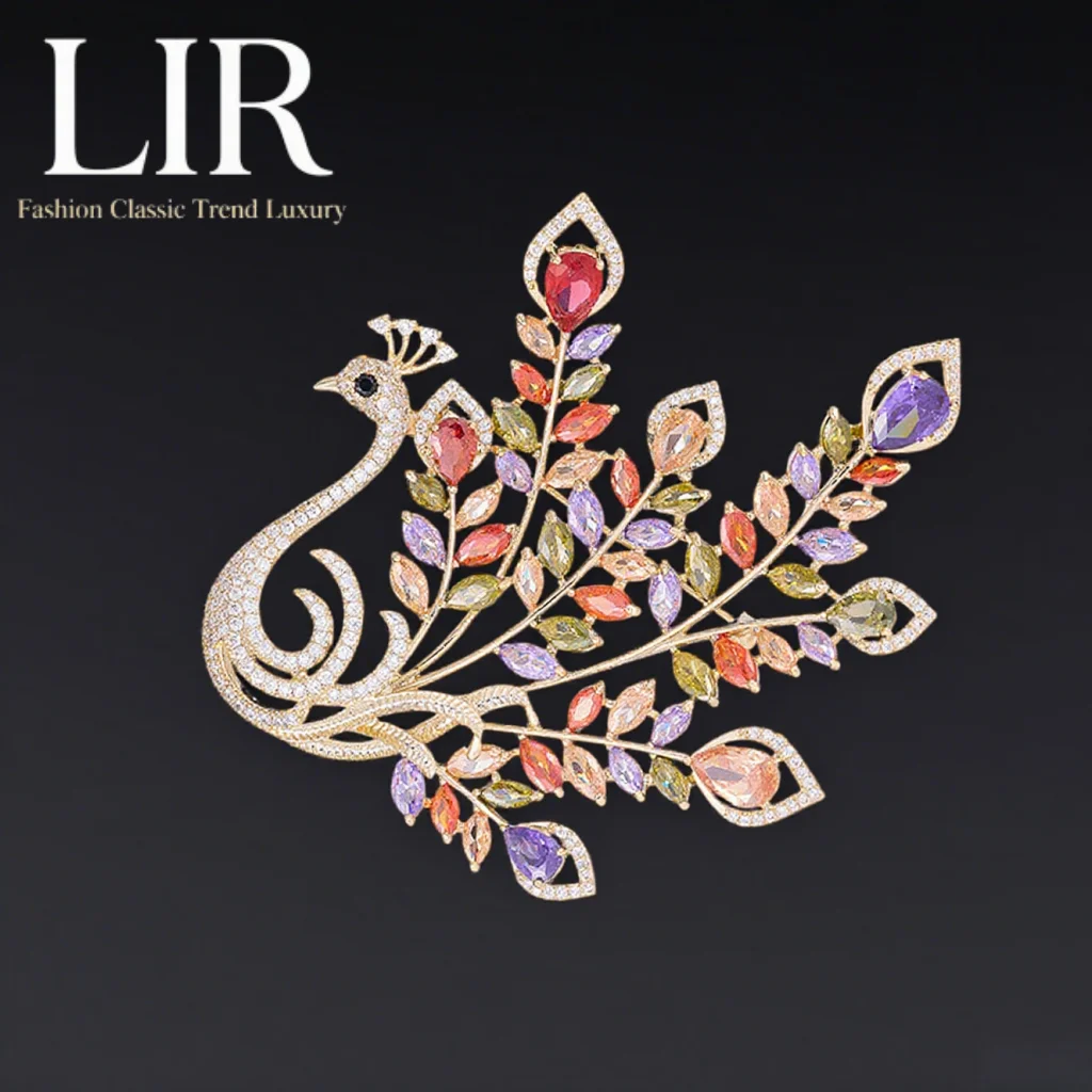 

Роскошная брошь в виде павлина LIR: высококачественная инкрустация цирконом, универсальная застежка-воротник, дизайн Феникса, 4 цвета, элегантные ювелирные изделия