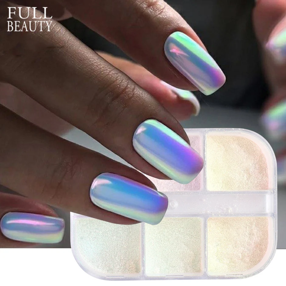 Aurora Mirror Glitter Nail Chrome Pigment Holographic Irridescent  Dipping Rub Powder Manicure Design Gel Polish Dust CH1909-12