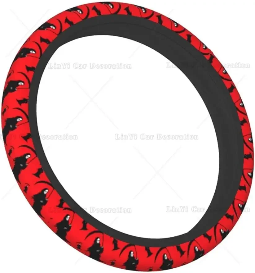 Death Grim Reaper Scythe Red Car Steering Wheel Cover for Men and Women 15 Inches Non-Slip Elastic Universal Fit Vehicles SUV