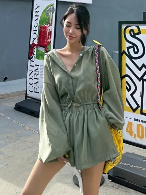 Conjunto F de Top com Manga Lanterninha e Calças Curtas de Perna Larga, Estilo Solto, Cintura Elástica, Versátil para ...