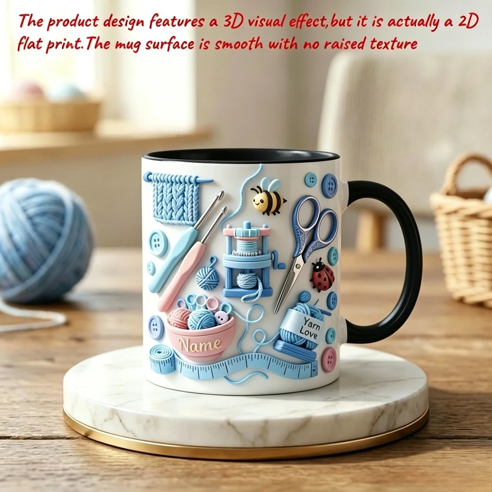 Custom Crochet Lover Personalized Gift 11oz Ceramic Mug 2D Print Reusable Hand Wash Gift for Knitter Sewing DIY