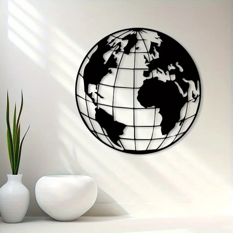 Globe terrestre vintage en fer, décoration murale durable, cadeau pour les amateurs de géographie, ornement décoratif pour la salle de classe ou le bureau