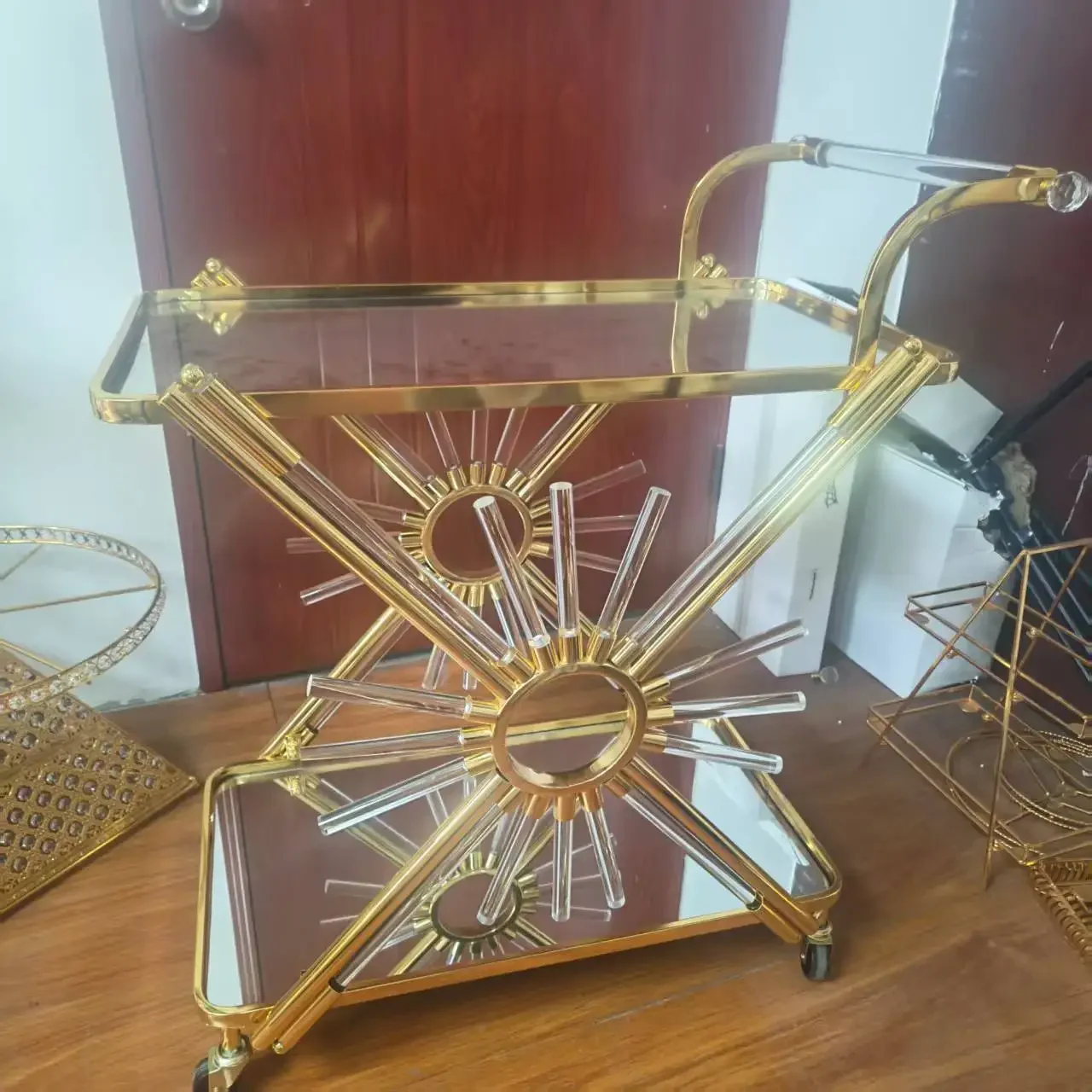 DSA high-end wine cart European three-layer food delivery cart hand push dessert cart tea birthday cake art