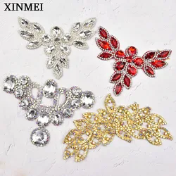 1 Pair Sewing Rhinestone Crown Cross Patches Embroidery Crystal Shoes Flower Apparel Applique for Bridal Dress Bags Decoration