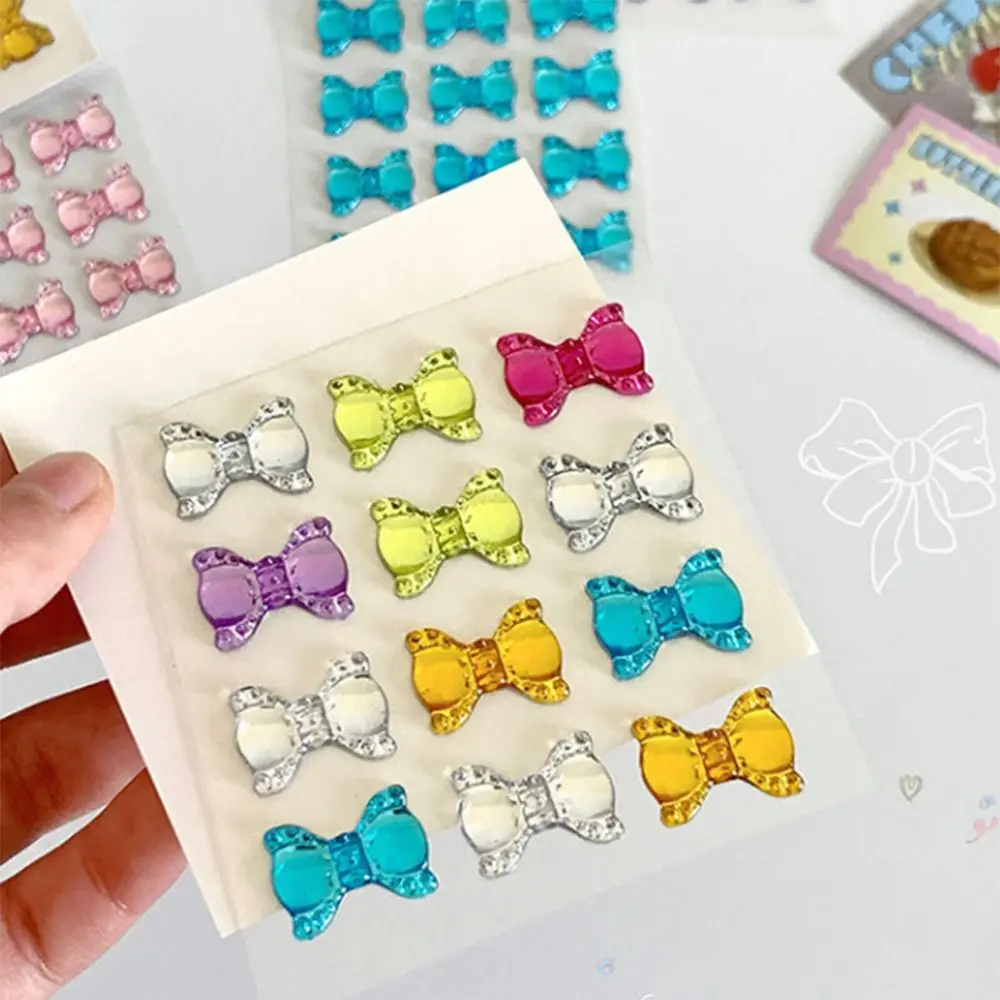 Simple Cute Bow Drill Stickers Creative Delicate Decorative Sticker 3D Stereoscopic Cartoon Ledger Decoration Materials Student