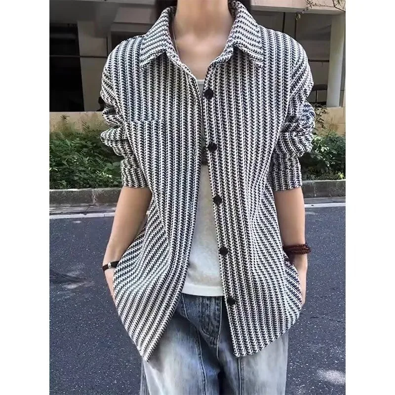 

Fishbone patterned small fragrant style jacket for couples Spring and Autumn American style top trendy brand loose commuting col