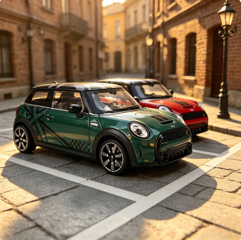 Модель автомобиля MI COOPER S из сплава, масштаб 1:24, версия с национальным флагом, со звуком и светом, украшение для автомобиля