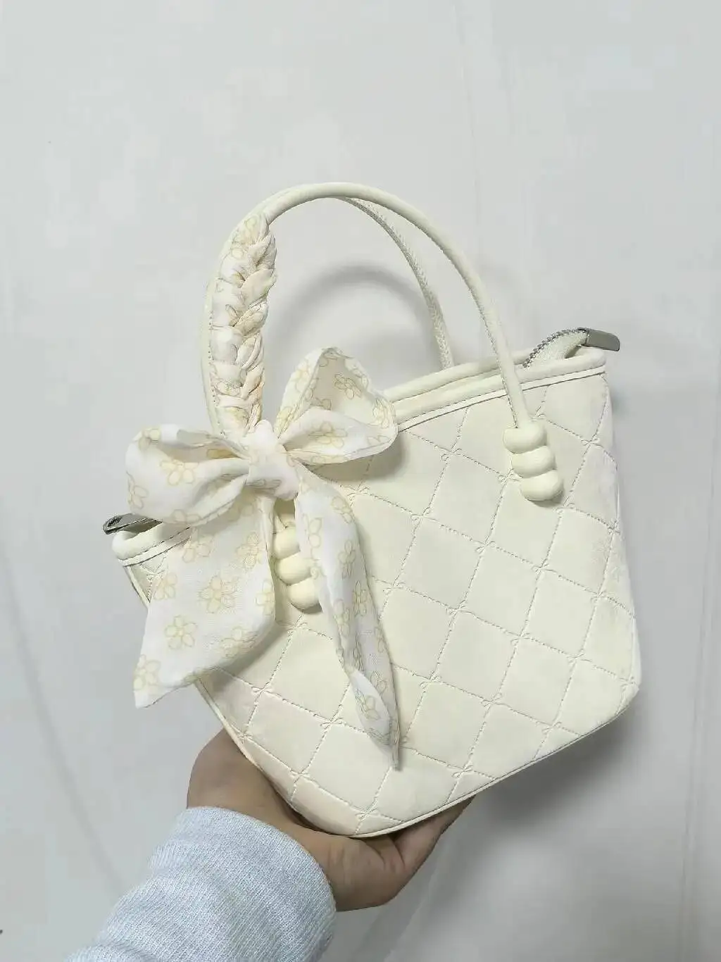 Bloom Retro White Handle Messenger Women Silk Ribbon Chic Large Capacity Bucket Bag Ladies Casual Crossbody Bags Aesthetic