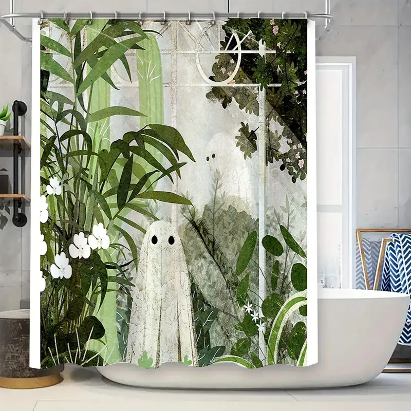 

Spooky Ghost Forest Shower Curtain Halloween Gothic Decor Eerie Nature Backdrop Washable Bathroom Curtains Vintage Home Decor