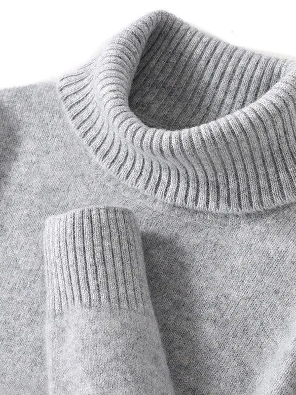 

Мужской осенне-зимний утепленный шерстяной вязаный свитер с высоким воротником, крупной вязки (7-игольная двойная вязка), свободный повседневный крой, трикотаж.